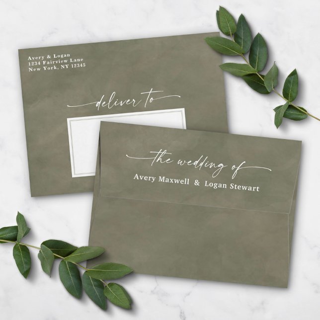 Sage Green Watercolor A7 5x7 Wedding Invitation Envelope (Creator Uploaded)