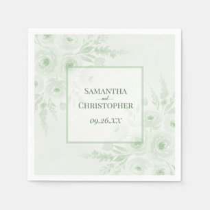 Sage Green Watercolor Boho Floral Elegant Wedding Napkin