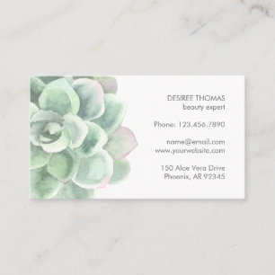 Sage Green Watercolor Botanical Elegant Succulent Business Card