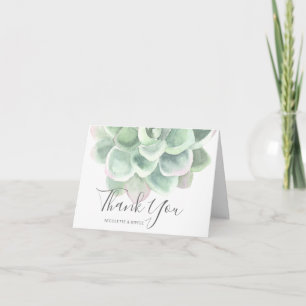 Sage Green Watercolor Botanical Succulent Wedding Thank You Card