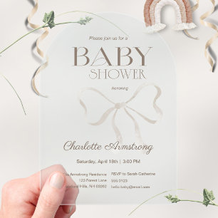 Sage Green Watercolor Bow Baby Shower Acrylic Invitations