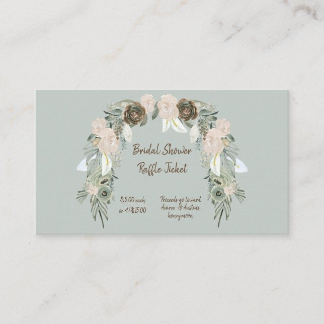 Sage Green Watercolor Bridal Shower Raffle Tickets Enclosure Card (Front)