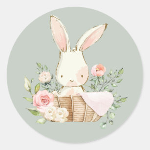 Sage Green Watercolor Bunny Rabbit Classic Round Sticker