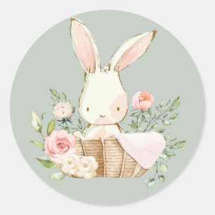 Sage Green Watercolor Bunny Rabbit Classic Round Sticker