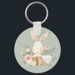 Sage Green Watercolor Bunny Rabbit Woodland  Key Ring<br><div class="desc">Sage green bunny rabbit Woodland animals.  A cute accessory.  100% customer satisfaction with Zazzle every day.</div>