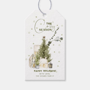 Sage Green Watercolor Cosy Winter Scene Holidays Gift Tags