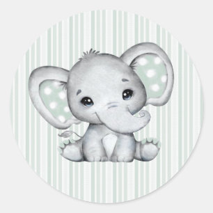 Sage Green Watercolor Elephant Neutral Baby Shower Classic Round Sticker