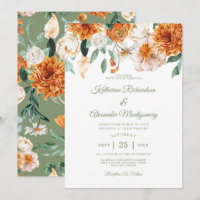 Sage Green Watercolor Flora Orange Elegant Wedding