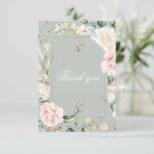 Sage Green Watercolor Floral Quinceañera Thank You Card
