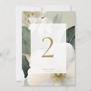 Sage Green Watercolor Flower Wedding Table Number