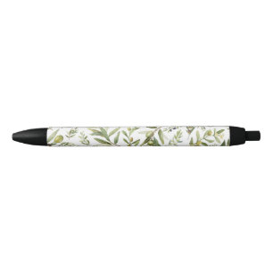 Sage Green Watercolor French Country Chic Olives Black Ink Pen