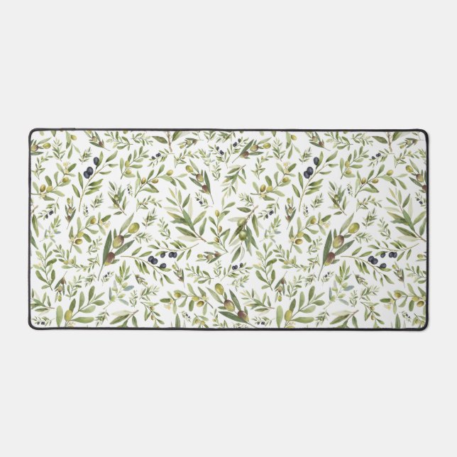 Sage Green Watercolor French Country Chic Olives Desk Mat (Front)