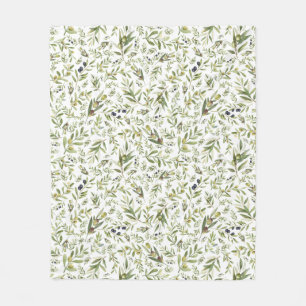 Sage Green Watercolor French Country Chic Olives Fleece Blanket
