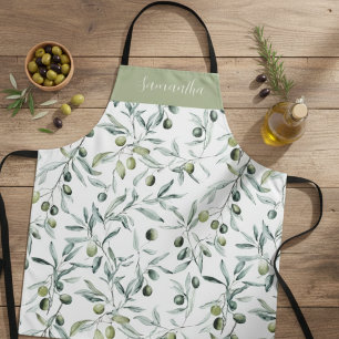 Sage Green Watercolor French Country Olive Name Apron