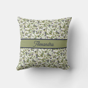 Sage Green Watercolor French Country Olive Name Cushion