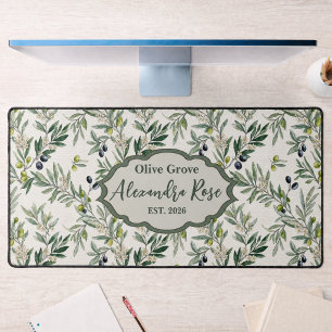 Sage Green Watercolor French Country Olive Name Desk Mat
