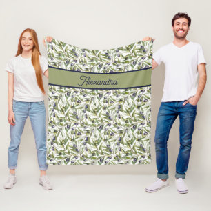 Sage Green Watercolor French Country Olive Name Fleece Blanket