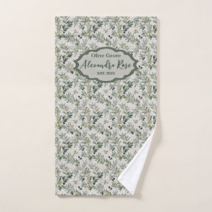 Sage Green Watercolor French Country Olive Name Hand Towel