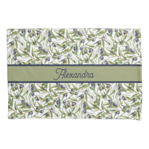Sage Green Watercolor French Country Olive Name Pillowcase