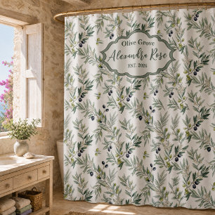 Sage Green Watercolor French Country Olive Name Shower Curtain