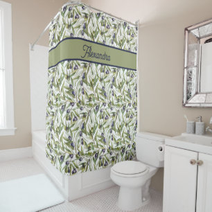 Sage Green Watercolor French Country Olive Name Shower Curtain