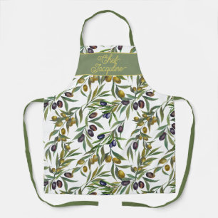 Sage Green Watercolor French Country Olive Pattern Apron