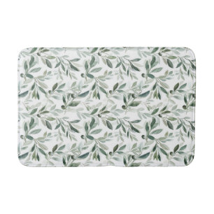 Sage Green Watercolor French Country Olive Pattern Bath Mat