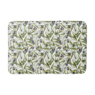 Sage Green Watercolor French Country Olive Pattern Bath Mat