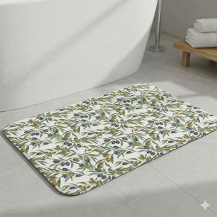 Sage Green Watercolor French Country Olive Pattern Bath Mat
