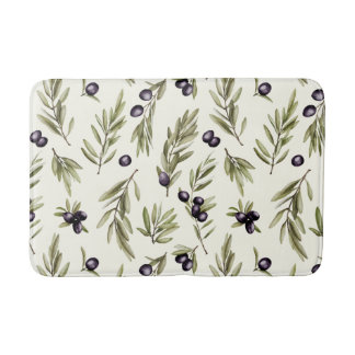 Sage Green Watercolor French Country Olive Pattern Bath Mat