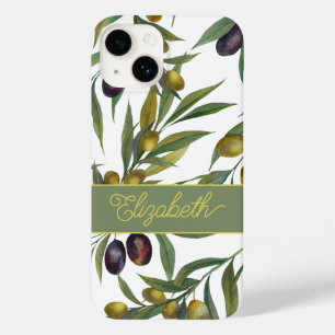 Sage Green Watercolor French Country Olive Pattern Case-Mate iPhone 14 Case