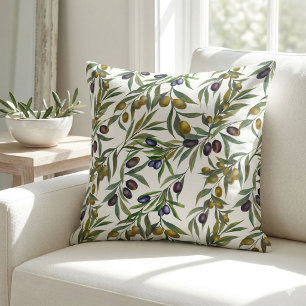 Sage Green Watercolor French Country Olive Pattern Cushion