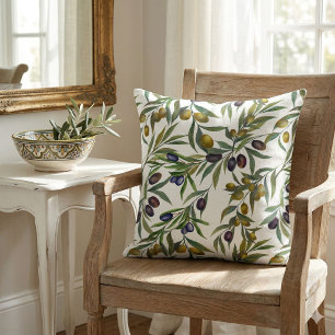 Sage Green Watercolor French Country Olive Pattern Cushion