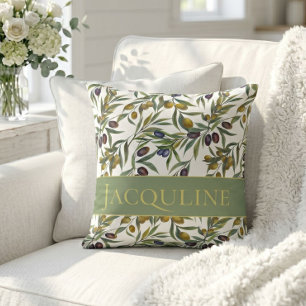 Sage Green Watercolor French Country Olive Pattern Cushion