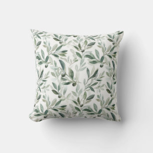Sage Green Watercolor French Country Olive Pattern Cushion