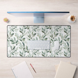 Sage Green Watercolor French Country Olive Pattern Desk Mat