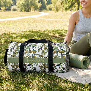 Sage Green Watercolor French Country Olive Pattern Duffle Bag