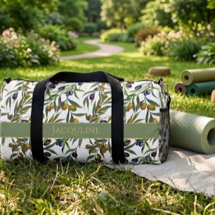 Sage Green Watercolor French Country Olive Pattern Duffle Bag