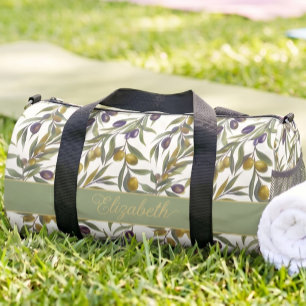 Sage Green Watercolor French Country Olive Pattern Duffle Bag