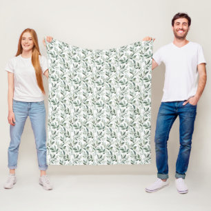 Sage Green Watercolor French Country Olive Pattern Fleece Blanket