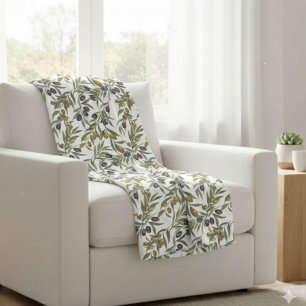 Sage Green Watercolor French Country Olive Pattern Fleece Blanket