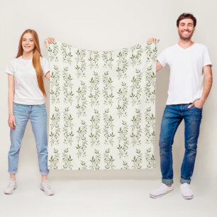 Sage Green Watercolor French Country Olive Pattern Fleece Blanket
