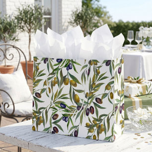 Sage Green Watercolor French Country Olive Pattern Large Gift Bag