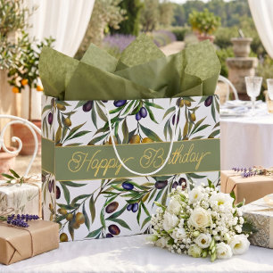 Sage Green Watercolor French Country Olive Pattern Large Gift Bag
