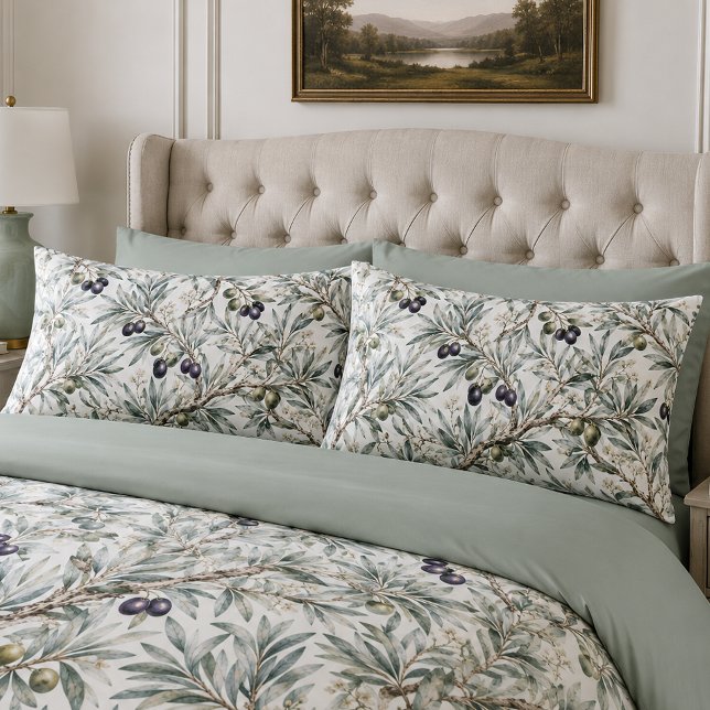 Sage Green Watercolor French Country Olive Pattern Pillowcase (Creator Uploaded)
