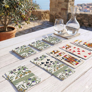 Sage Green Watercolor French Country Olive Pattern Playing Cards