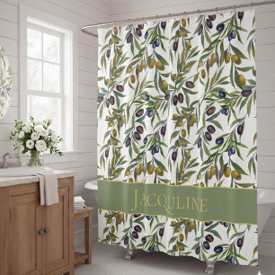 Sage Green Watercolor French Country Olive Pattern Shower Curtain