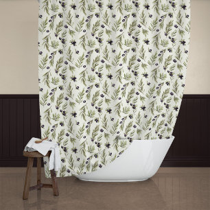 Sage Green Watercolor French Country Olive Pattern Shower Curtain