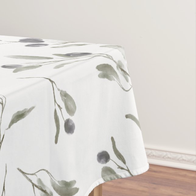 Sage Green Watercolor French Country Olive Pattern Tablecloth (In Situ)