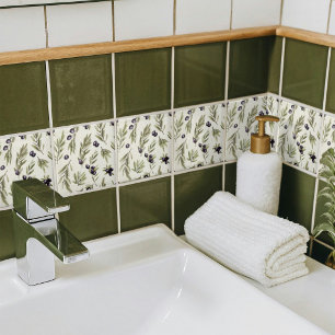 Sage Green Watercolor French Country Olive Pattern Tile
